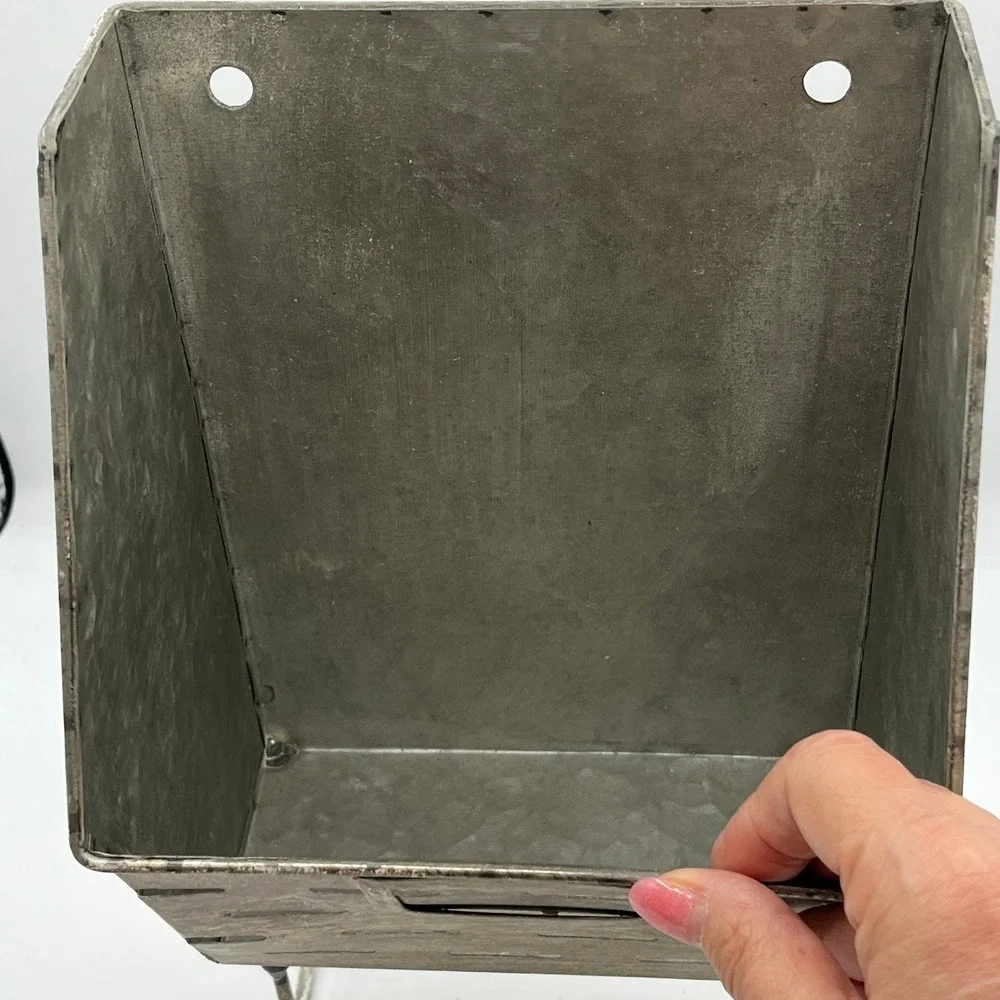 Galvanized Metal Wall Organizer Mail Bin with 2 Hooks Industrial Farmhouse Gray